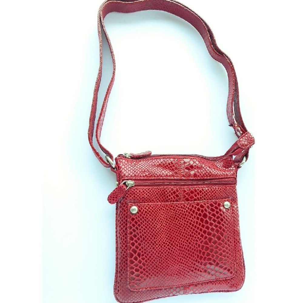 Iris Tyler Red Leather  Crossbody, Shoulder Handbag, Purse, Small Reptile Emboss